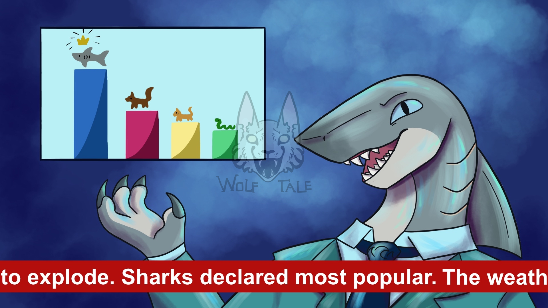 Anthropomorphic blue shark in a suit